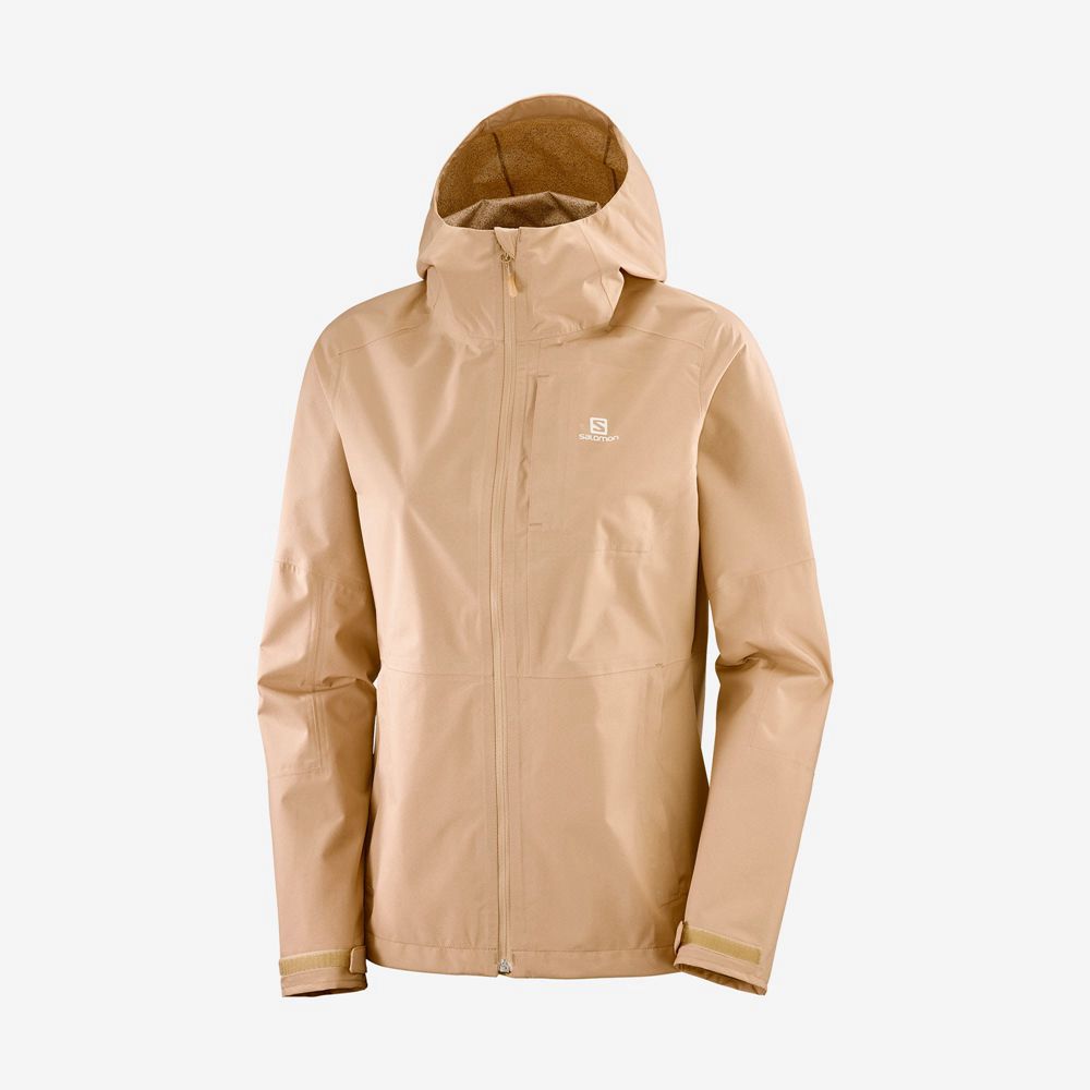 Salomon Singapore Womens Jackets - OUTRACK WATERPROOF 2.5L Beige | 35180-BFCP